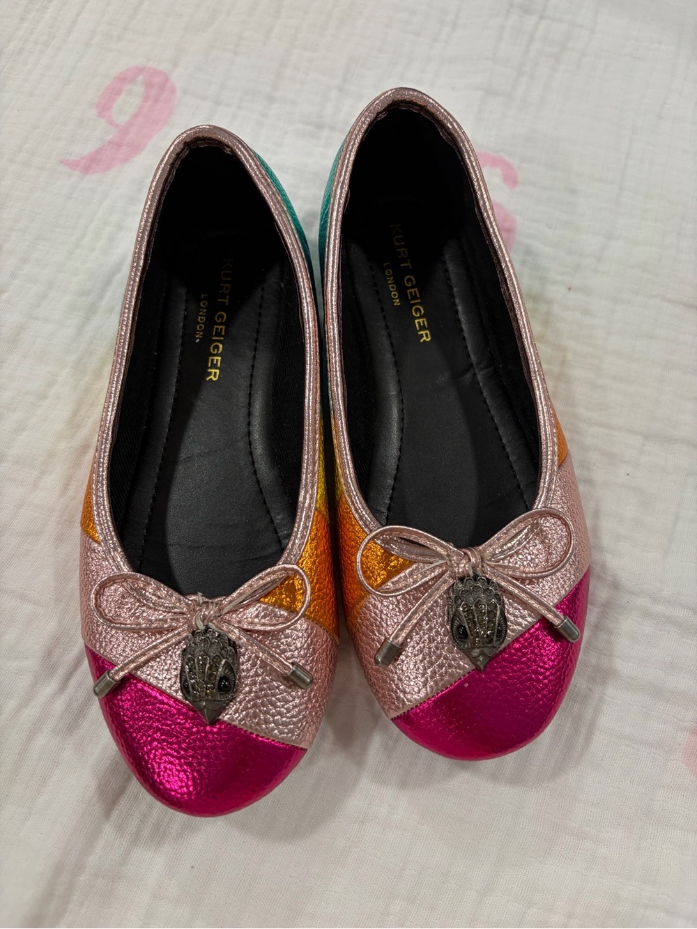 Kids Kurt Geiger Metallic Pink Multi Color Leather Ballet Flats